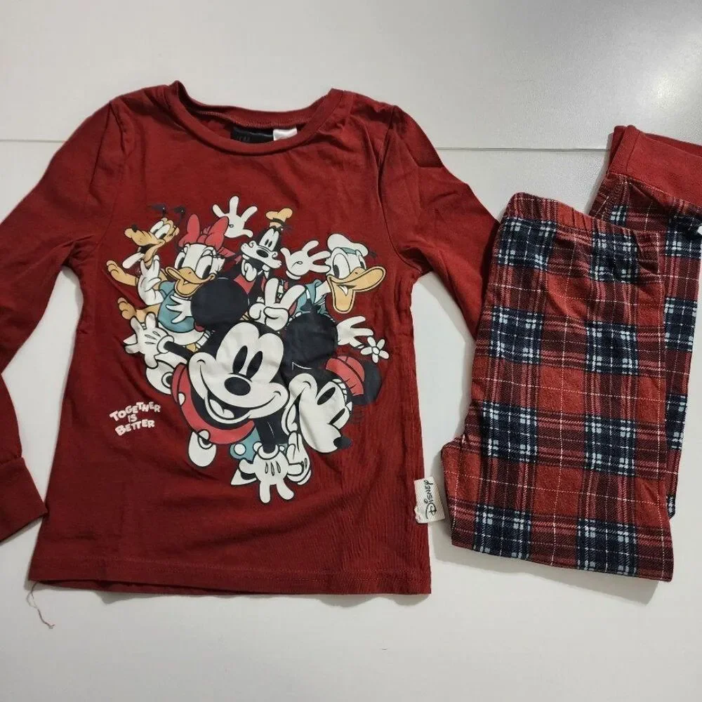 H&M Unisex Boys Disney Mickey & Friends Plaid Pajamas Size 6x